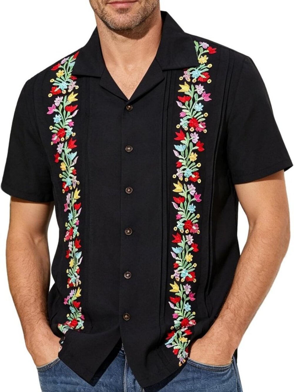 Embroidered Mexican Guayabera Shirt for Men | Short Sleeve Casual Top